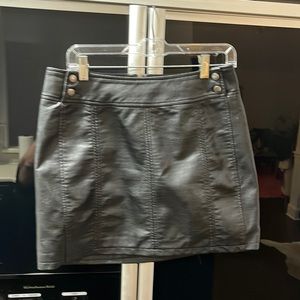 Free People Black vegan leather, retro body con mini skirt.